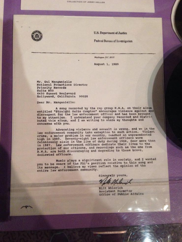 The threatening letter the FBI sent to N.W.A.